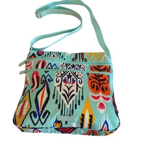Vera Bradley crossbody bag Fabric Teal Blue Southwestern Purse Pockets Pueblo